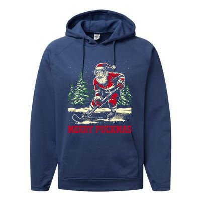 Ice Hockey Merry Puckmas Icehockey Player Christmas Ugly Gift Performance Fleece Hoodie