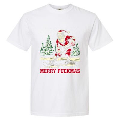 Ice Hockey Merry Puckmas Icehockey Player Christmas Ugly Gift Garment-Dyed Heavyweight T-Shirt