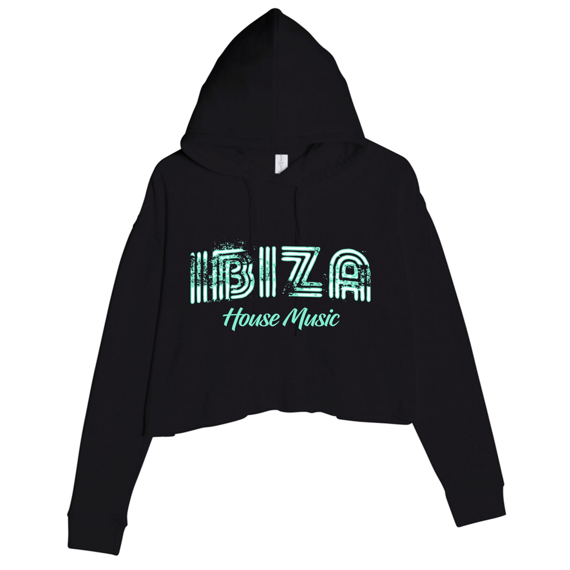 Ibiza House Music Teal Ibiza Spain Music Gift Crop Fleece Hoodie