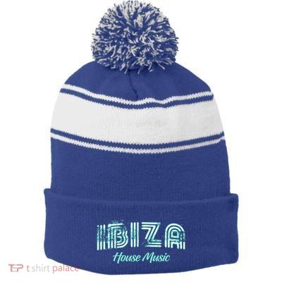 Ibiza House Music Teal Ibiza Spain Music Gift Stripe Pom Pom Beanie