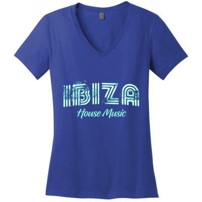 Ibiza House Music Teal Ibiza Spain Music Gift Women's V-Neck T-Shirt