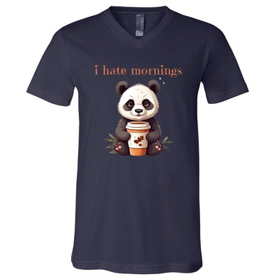 I Hate Mornings Panda V-Neck T-Shirt