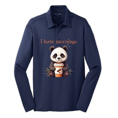 I Hate Mornings Panda Silk Touch Performance Long Sleeve Polo