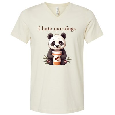 I Hate Mornings Panda V-Neck T-Shirt