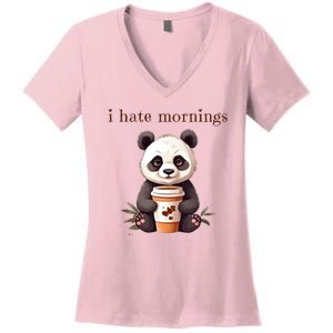 I Hate Mornings Panda Women's V-Neck T-Shirt