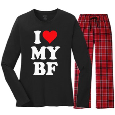 I Heart My Bf ValentineS Day For Boyfriend Best I Love Bf Women's Long Sleeve Flannel Pajama Set 