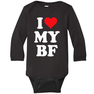 I Heart My Bf ValentineS Day For Boyfriend Best I Love Bf Baby Long Sleeve Bodysuit