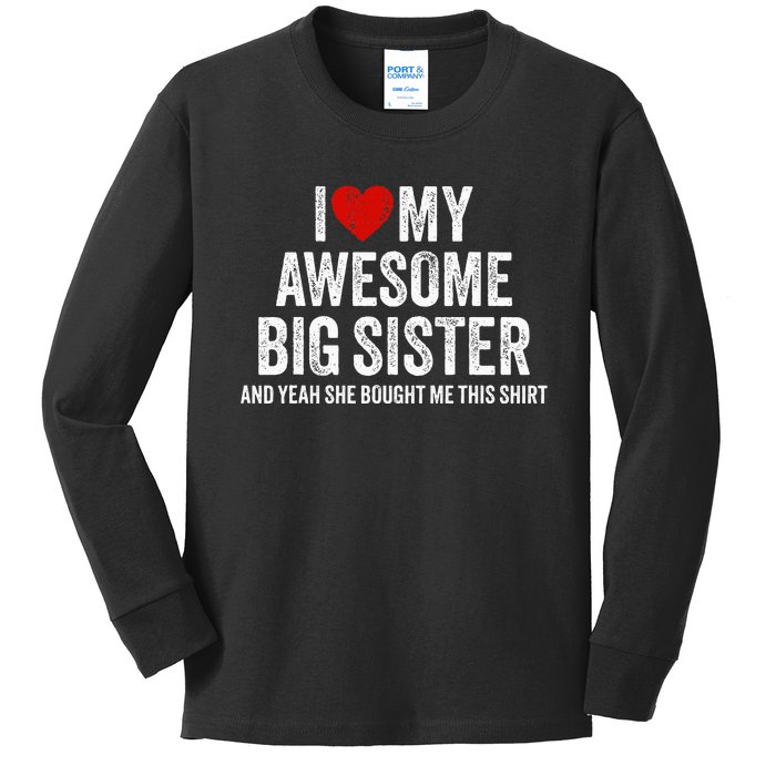 I Heart My Big Sister Kids Long Sleeve Shirt