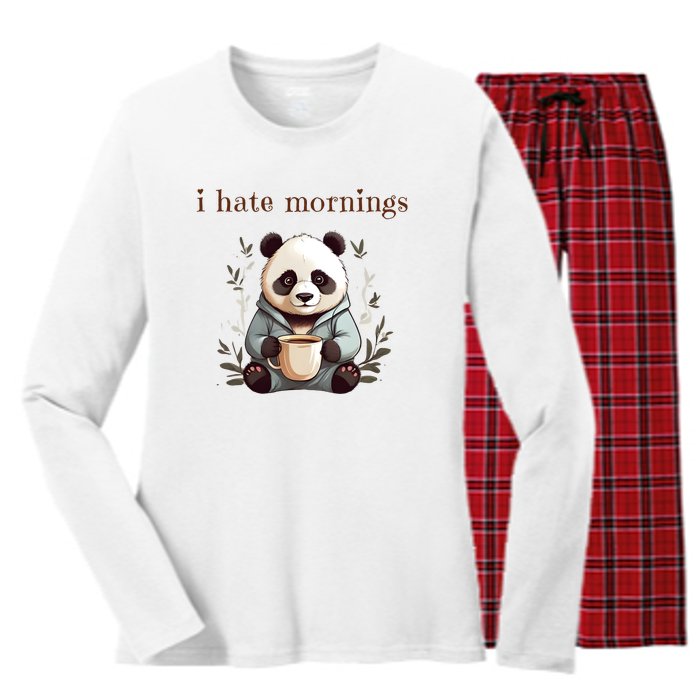 I Hate Mornings Panda Women's Long Sleeve Flannel Pajama Set 