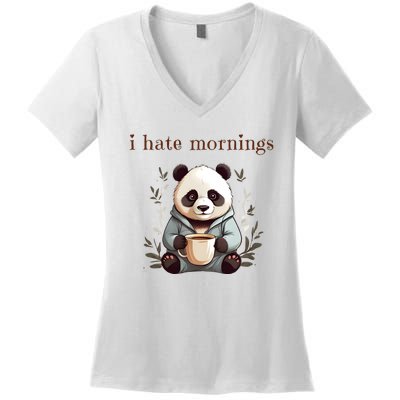 I Hate Mornings Panda Women's V-Neck T-Shirt