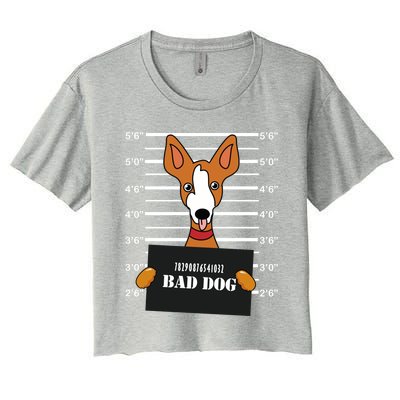 Ibizan Hound Mug Shot Bad Dog Mom Dad Gift Women's Crop Top Tee