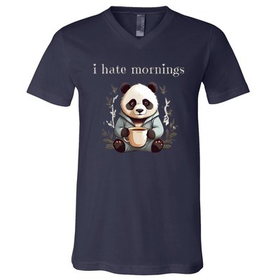 I Hate Mornings Panda V-Neck T-Shirt