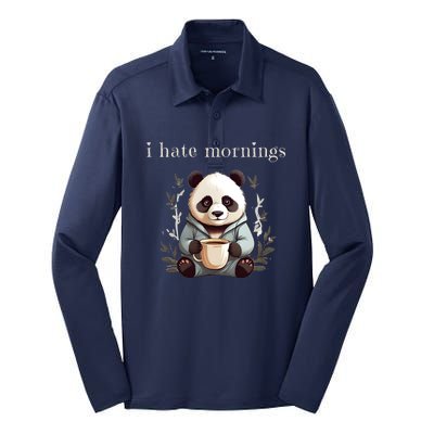 I Hate Mornings Panda Silk Touch Performance Long Sleeve Polo