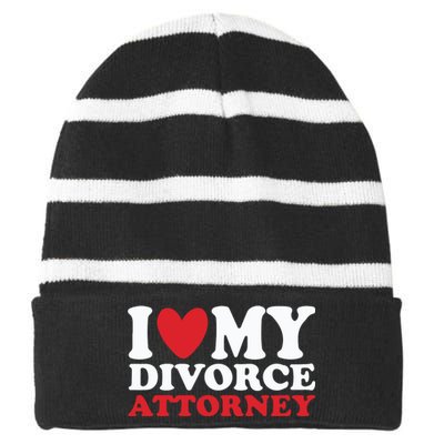 I Heart My Divorce Attorney Striped Beanie with Solid Band