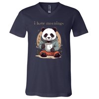 I Hate Mornings Panda V-Neck T-Shirt