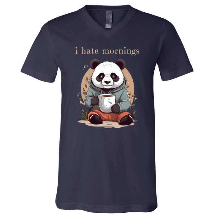 I Hate Mornings Panda V-Neck T-Shirt