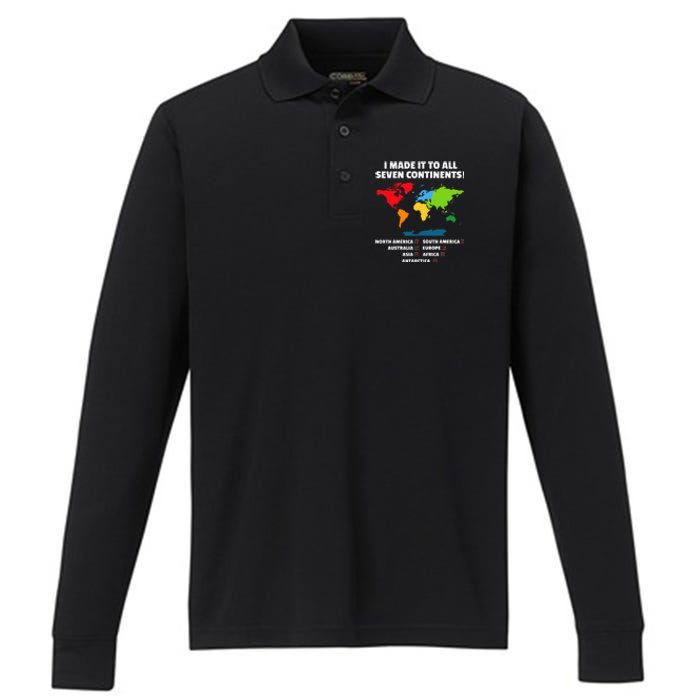 I Have Made It To All Seven Continents Performance Long Sleeve Polo