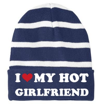 I Heart My Hot Girlfriend Striped Beanie with Solid Band