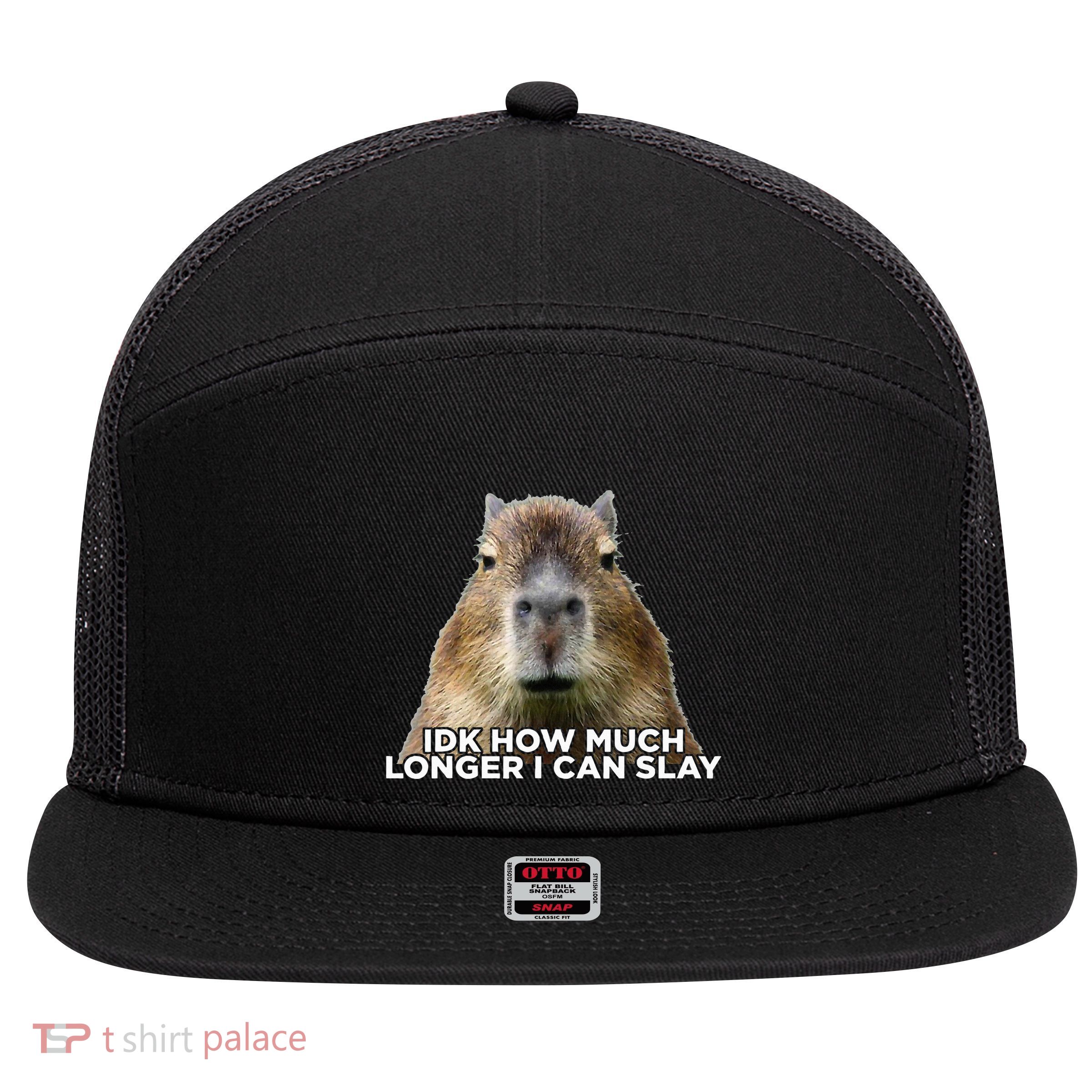 Idk How Much Longer I Can Slay Capybara Sarcastic Dank Meme 7 Panel Mesh Trucker Snapback Hat