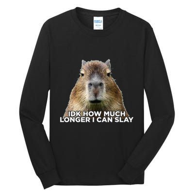 Idk How Much Longer I Can Slay Capybara Sarcastic Dank Meme Tall Long Sleeve T-Shirt