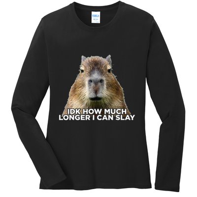 Idk How Much Longer I Can Slay Capybara Sarcastic Dank Meme Ladies Long Sleeve Shirt