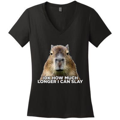 Idk How Much Longer I Can Slay Capybara Sarcastic Dank Meme Women's V-Neck T-Shirt