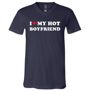 I Heart My Hot Boyfriend V-Neck T-Shirt