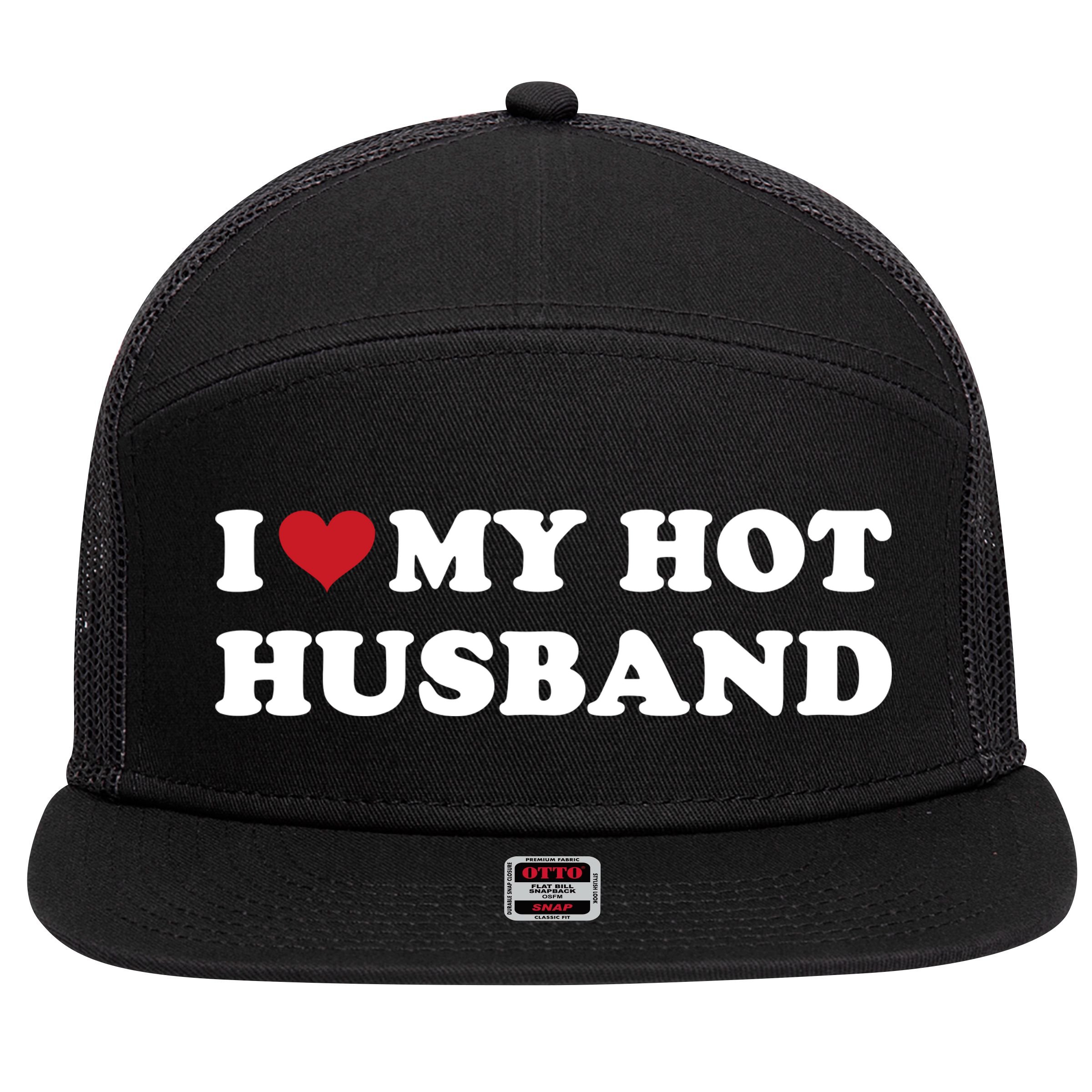 I Heart My Hot Husband 7 Panel Mesh Trucker Snapback Hat