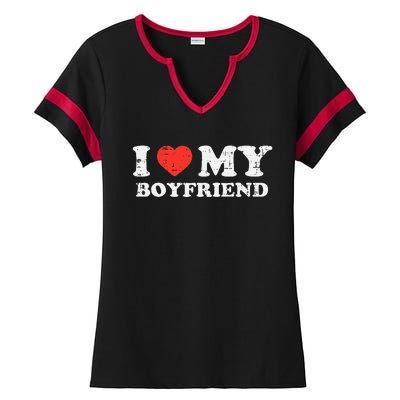 I Heart My Boyfriend Love Bf Couple Match Girlfriend  Ladies Halftime Notch Neck Tee