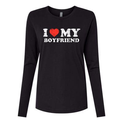 I Heart My Boyfriend Love Bf Couple Match Girlfriend  Womens Cotton Relaxed Long Sleeve T-Shirt