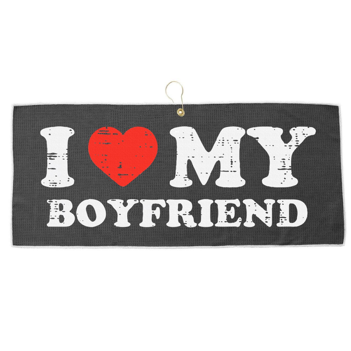I Heart My Boyfriend Love Bf Couple Match Girlfriend  Large Microfiber Waffle Golf Towel