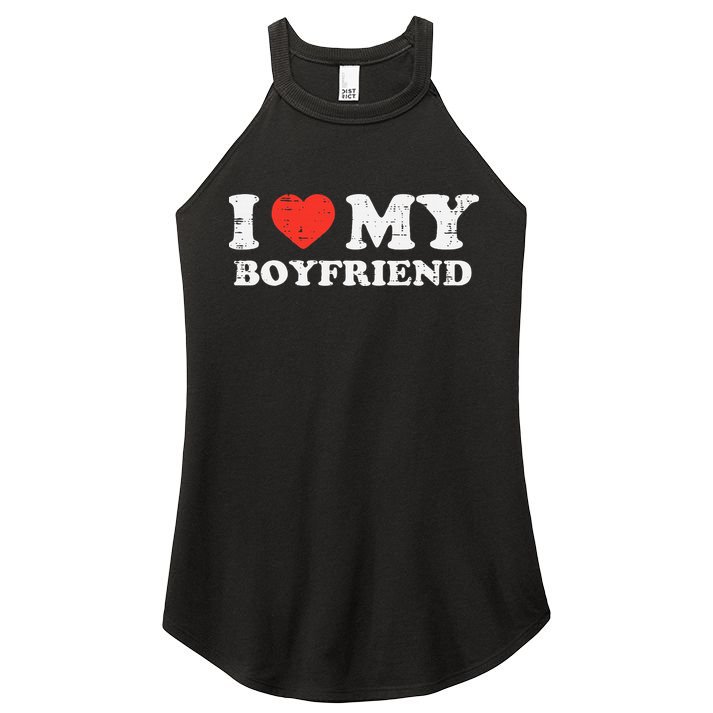 I Heart My Boyfriend Love Bf Couple Match Girlfriend  Women's Perfect Tri Rocker Tank
