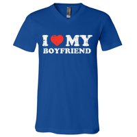 I Heart My Boyfriend Love Bf Couple Match Girlfriend  V-Neck T-Shirt