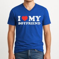 I Heart My Boyfriend Love Bf Couple Match Girlfriend  V-Neck T-Shirt