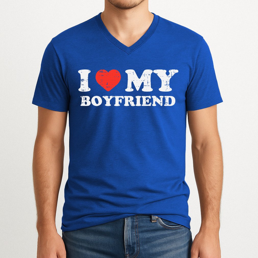 I Heart My Boyfriend Love Bf Couple Match Girlfriend  V-Neck T-Shirt