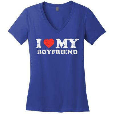 I Heart My Boyfriend Love Bf Couple Match Girlfriend  Women's V-Neck T-Shirt