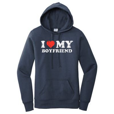 I Heart My Boyfriend Love Bf Couple Match Girlfriend  Women's Pullover Hoodie