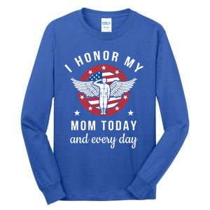 I Honor My Mom Today Cool Gift Angel Solider Memorial Day Flag Cool Gift Tall Long Sleeve T-Shirt