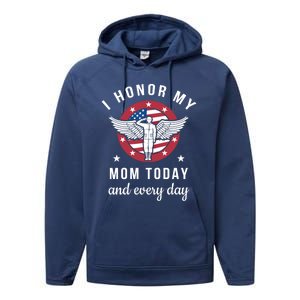 I Honor My Mom Today Cool Gift Angel Solider Memorial Day Flag Cool Gift Performance Fleece Hoodie