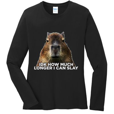 Idk How Much Longer I Can Slay Capybara Sarcastic Dank Meme Ladies Long Sleeve Shirt