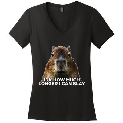 Idk How Much Longer I Can Slay Capybara Sarcastic Dank Meme Women's V-Neck T-Shirt