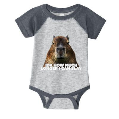 Idk How Much Longer I Can Slay Capybara Sarcastic Dank Meme Infant Baby Jersey Bodysuit