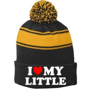 I Heart My Little Love Matching Little Big Sorority Stripe Pom Pom Beanie