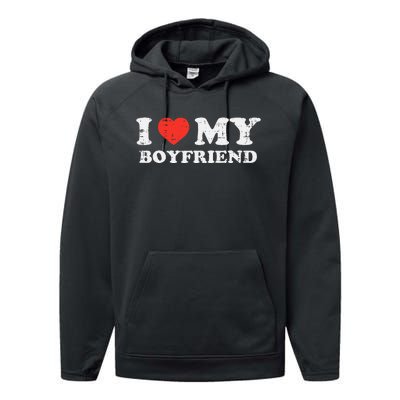 i heart my boyfriend love bf couple match girlfriend Performance Fleece Hoodie