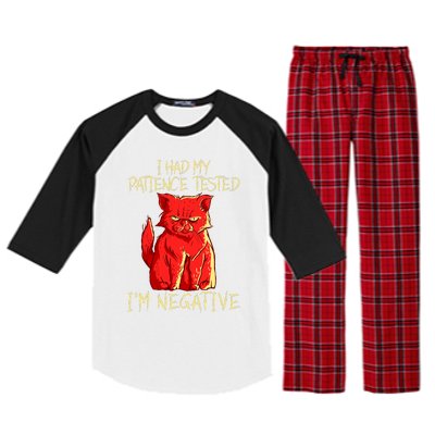 I Had My Patience Tested I'm Negative Funny Angry Cat Raglan Sleeve Pajama Set