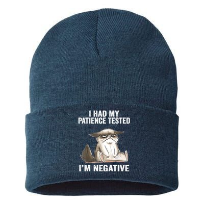 I Had My Patience Tested I'm Negative Cat Funny sarcasm Sustainable Knit Beanie