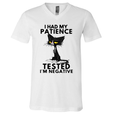 I Had My Patience Tested IM Negative Funny Black Cat V-Neck T-Shirt