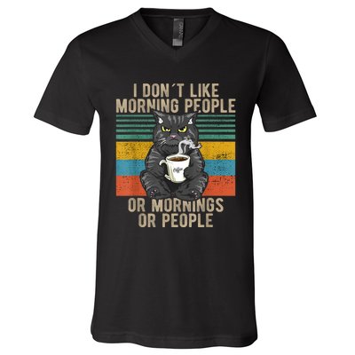 I Hate Morning People And Mornings And People Coffee Cat V-Neck T-Shirt