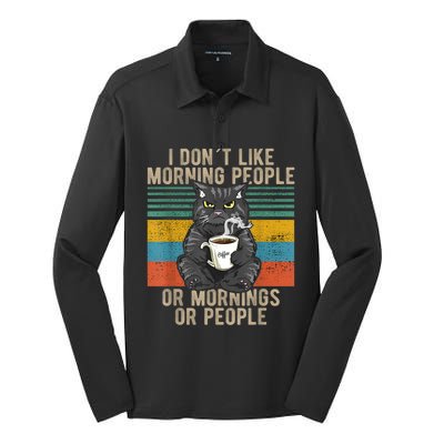 I Hate Morning People And Mornings And People Coffee Cat Silk Touch Performance Long Sleeve Polo