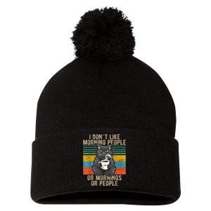 I Hate Morning People And Mornings And People Coffee Cat Pom Pom 12in Knit Beanie